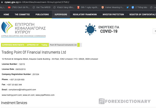Giấy phép từ CySEC của XM