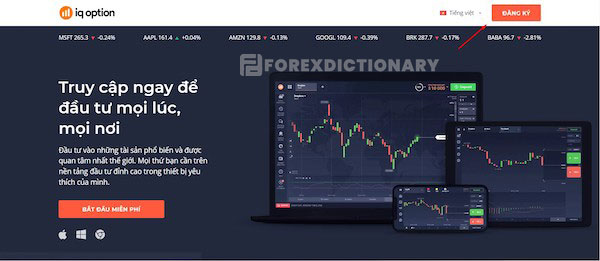 Truy cập trang chủ của IQ Option