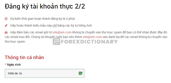 Chuyển qua bước đăng ký tài khoản thực 2/2