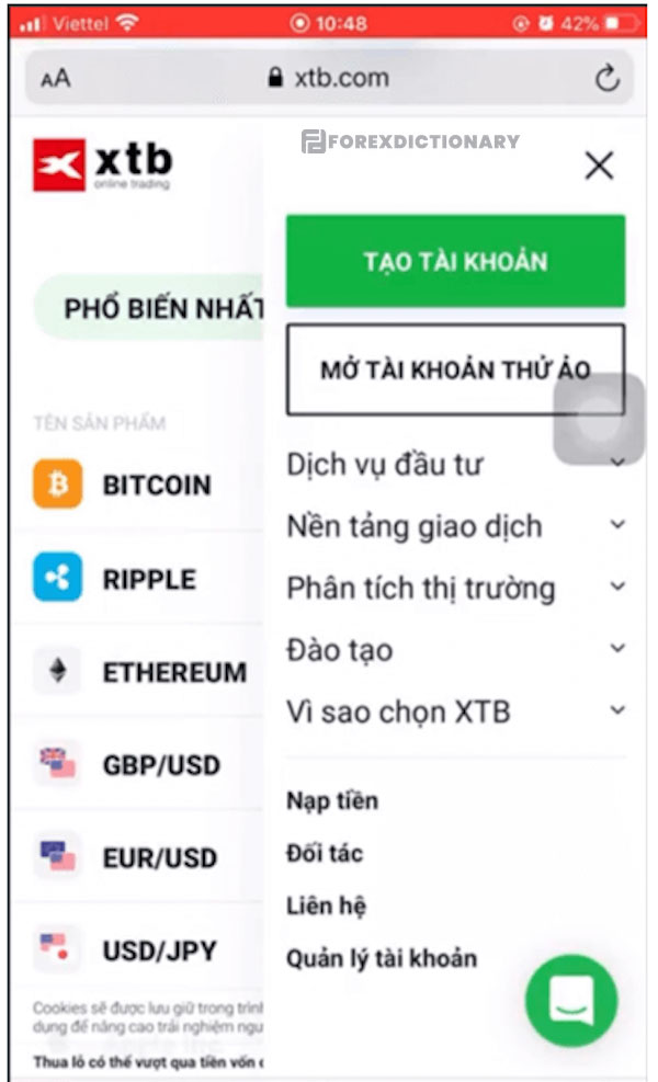 Truy cập website XTB