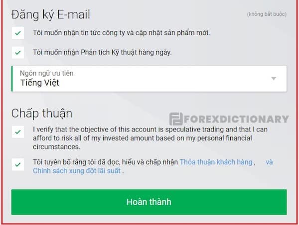 Đăng ký email để nhận các thông tin giao dịch chính xác