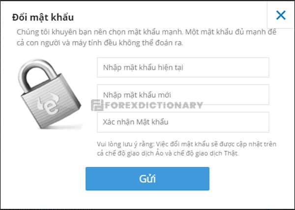 Các bước đổi mật khẩu tài khoản eToro