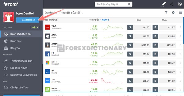 Hệ thống eToro bản địa hóa có tiếng Việt nên rất dễ thao tác