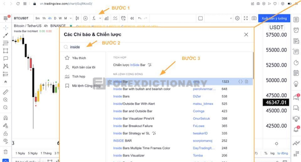 Tìm kiếm “Inside Bar” trên thanh tìm kiếm ở nền tảng TradingView