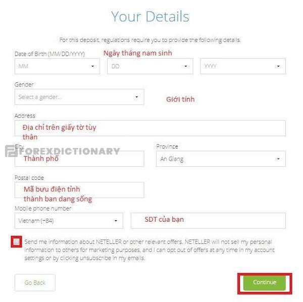 Hướng dẫn điền các thông tin cá nhân tại ví điện tử Neteller