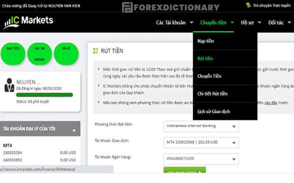 Rút tiền tại ICMarket 