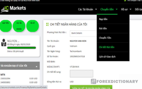 Đăng nhập và rút tiền tại ICMarket
