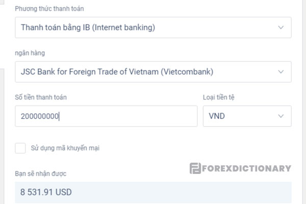 Phương pháp nạp tiền bằng Internet Banking