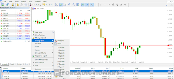 Nhấp chuột phải rồi chọn Trailing Stop