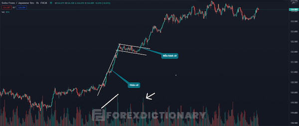 Kết hợp giao dịch mô hình lá cờ với Volume