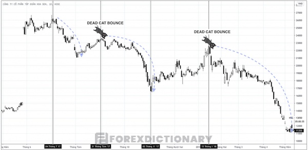 Ví dụ mô hình Dead Cat Bounce dựa vào cổ phiếu HSG - Công ty CP tập đoàn Hoa Sen