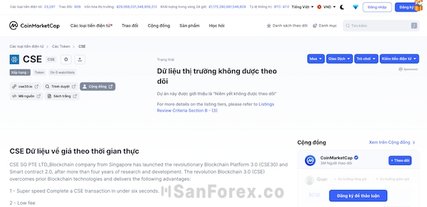 CSE Token đã không còn được sử dụng để giao dịch trên Coinmarketcap