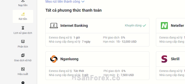 Click chọn hình thức tương ứng