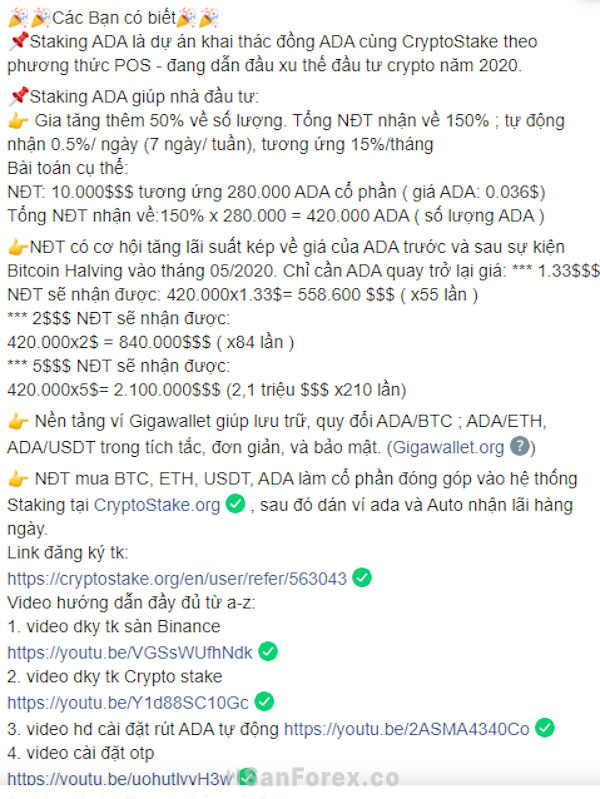 Quảng cáo hấp dẫn của nhà phát triển CryptoStake nhằm dụ dỗ những người tham gia thiếu kiến thức