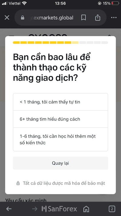 Lựa chọn 1 trong 3 khoảng thời gian để bạn nắm được các thao tác trên Exness