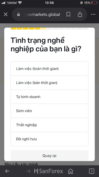 Lựa chọn câu trả lời phù hợp nhất trạng thái công việc hiện tại của bạn