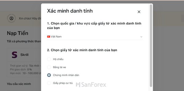 Chọn giấy tờ xác minh danh tính mà bạn đã chuẩn bị sẵn