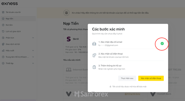 Chúc mừng bạn đã xác minh Email cấp độ 1 thành công