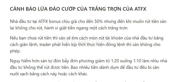 Nhiều người dùng đã bị hấp dẫn bởi mức thưởng cao của ATFX