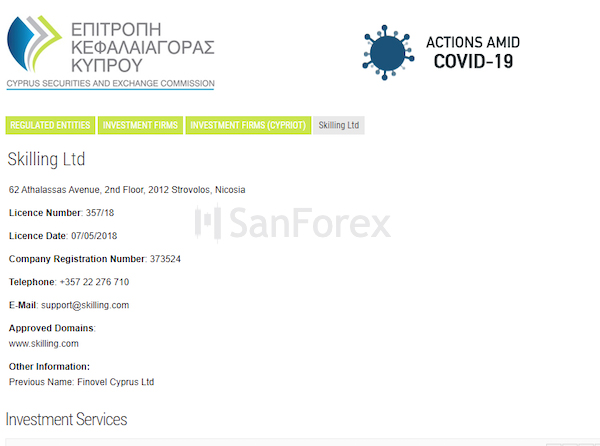 Giấy phép hoạt động mà CySEC cấp cho sàn Skilling